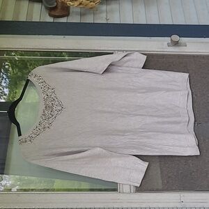 White house black market beaded grey light weight sweater